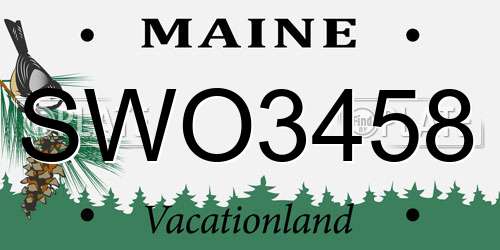 SWO3458 Maine License Plate