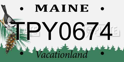 TPY0674 Maine License Plate