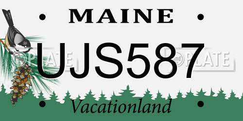 UJS587 Maine License Plate