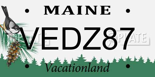 VEDZ87 Maine License Plate