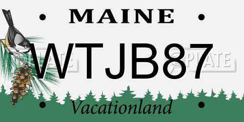 WTJB87 Maine License Plate