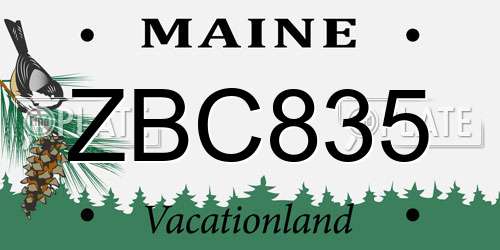ZBC835 Maine License Plate