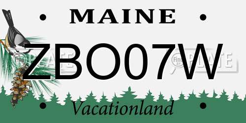 ZBO07W Maine License Plate