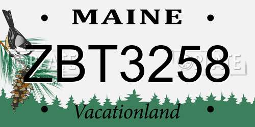 ZBT3258 Maine License Plate
