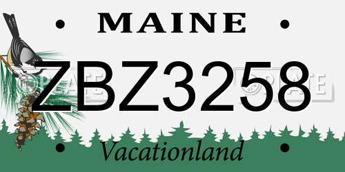 ZBZ3258 Maine License Plate