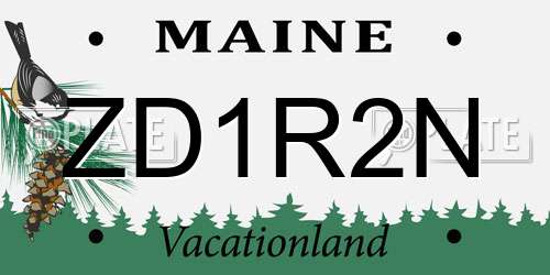 ZD1R2N Maine License Plate