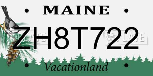 ZH8T722 Maine License Plate