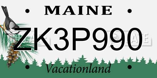 ZK3P990 Maine License Plate