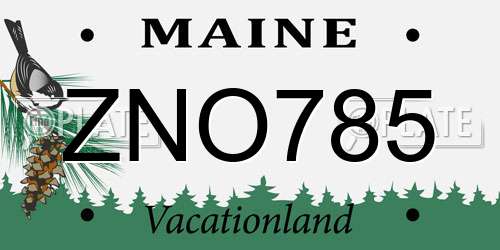ZNO785 Maine License Plate