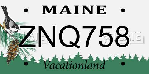 ZNQ758 Maine License Plate