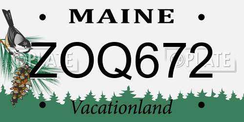 ZOQ672 Maine License Plate