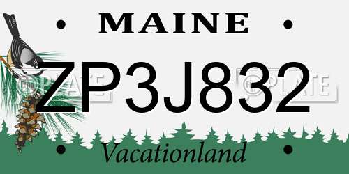 ZP3J832 Maine License Plate
