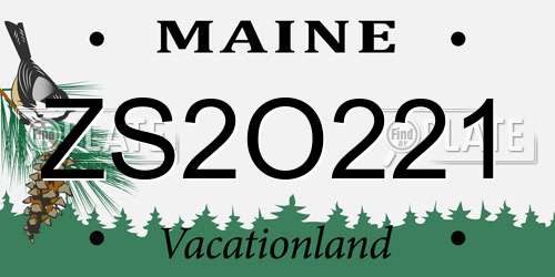 ZS2O221 Maine License Plate