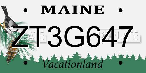 ZT3G647 Maine License Plate