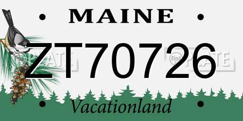 ZT70726 Maine License Plate