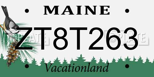 ZT8T263 Maine License Plate