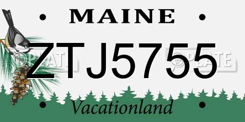 ZTJ5755 Maine License Plate