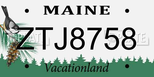ZTJ8758 Maine License Plate