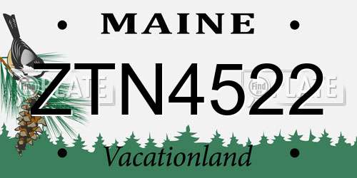 ZTN4522 Maine License Plate