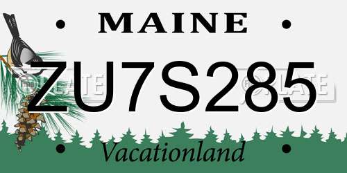 ZU7S285 Maine License Plate