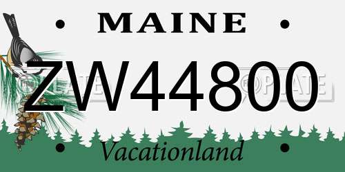 ZW44800 Maine License Plate