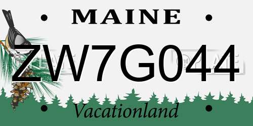 ZW7G044 Maine License Plate