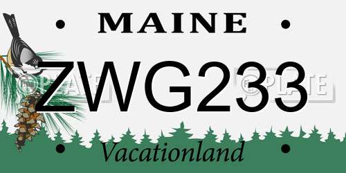 ZWG233 Maine License Plate