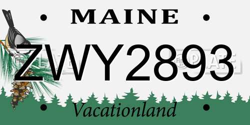 ZWY2893 Maine License Plate