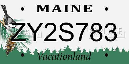 ZY2S783 Maine License Plate