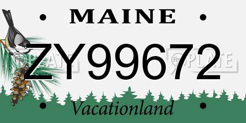 ZY99672 Maine License Plate