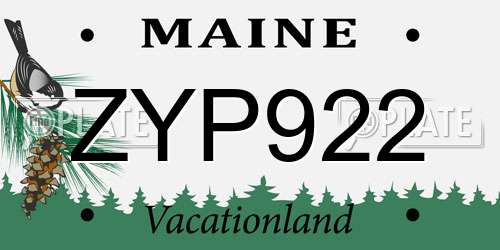 ZYP922 Maine License Plate