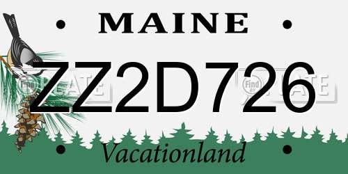 ZZ2D726 Maine License Plate