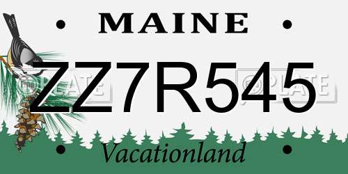 ZZ7R545 Maine License Plate