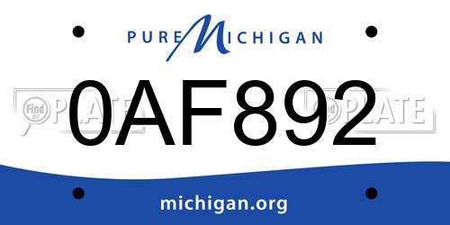 0AF892 Michigan License Plate