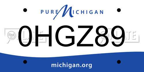 0HGZ89 Michigan License Plate