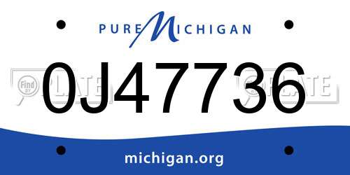 0J47736 Michigan License Plate