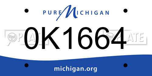 0K1664 Michigan License Plate