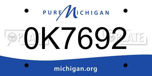 0K7692 Michigan License Plate