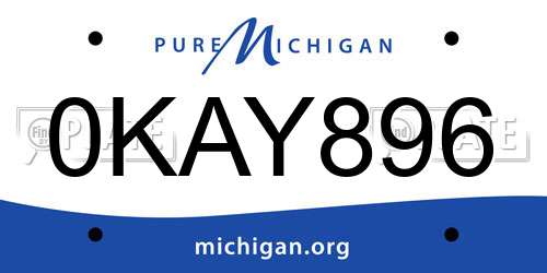 0KAY896 Michigan License Plate