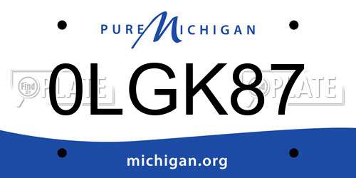 0LGK87 Michigan License Plate