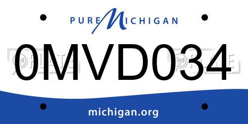 0MVD034 Michigan License Plate