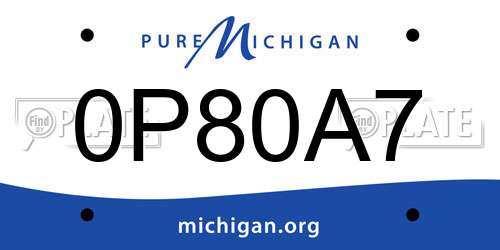 0P80A7 Michigan License Plate