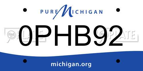 0PHB92 Michigan License Plate