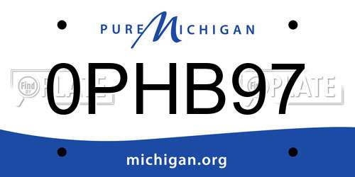 0PHB97 Michigan License Plate