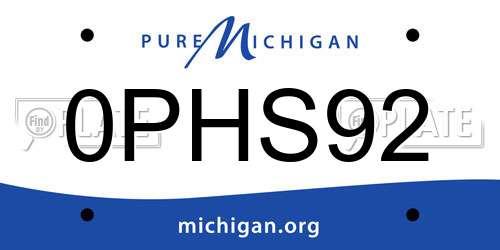 0PHS92 Michigan License Plate
