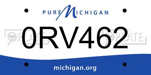 0RV462 Michigan License Plate