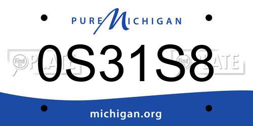 0S31S8 Michigan License Plate