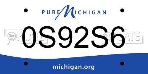 0S92S6 Michigan License Plate