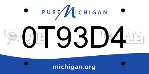 0T93D4 Michigan License Plate