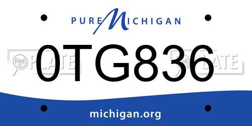 0TG836 Michigan License Plate